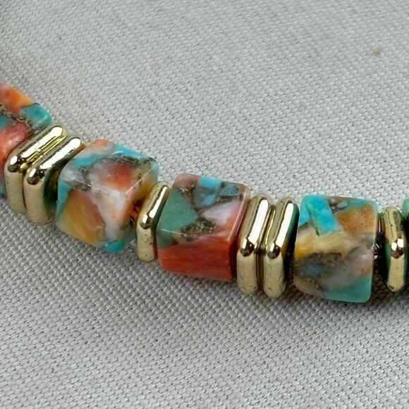 Kendra Scott Ember Gold Plate Hoop Earrings Bronze Veined Turquoise Red Oyster - Picture 6 of 12